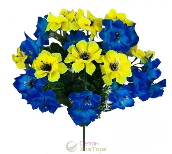 Искусственный букет желто-синих васильков 46см (№1815)