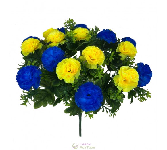 Букет искусственных желто-синих гвоздик 43см (№2441)