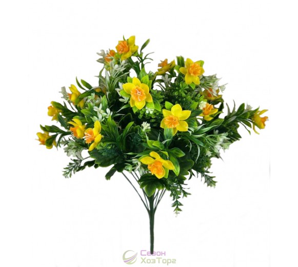 Пышный букет искусственных нарциссов из пластика 57см (№2448)