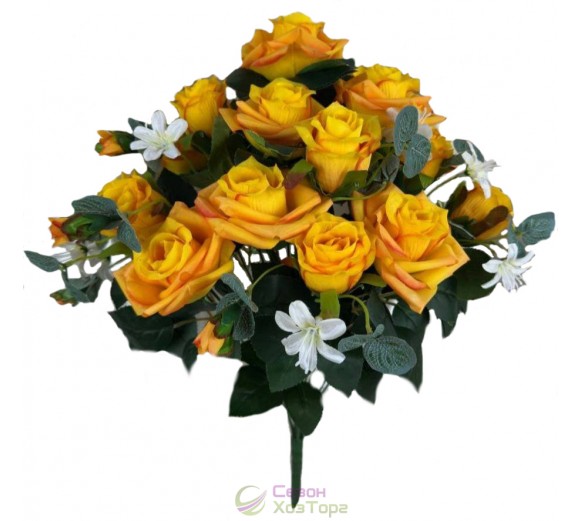 Искусственные розы в пышном букете, 54см (№3137)
