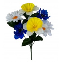Искусственный букет из ромашек, васильков и нарциссов 36см (№6141)