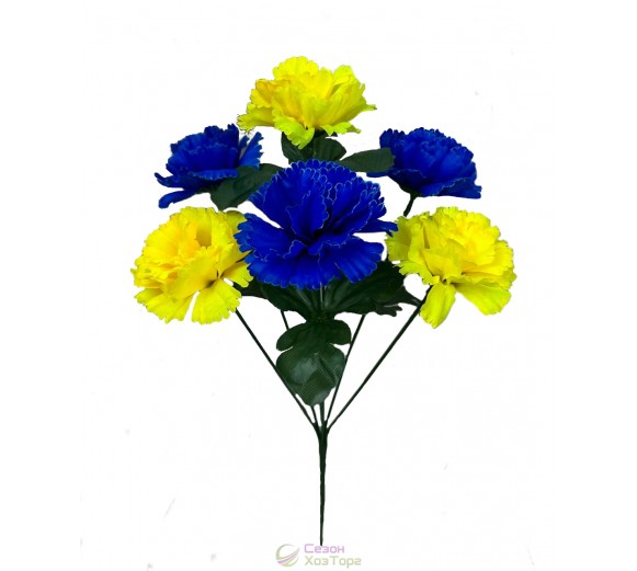 Букет искусственных желто-синих гвоздик 36см (№6154/1)