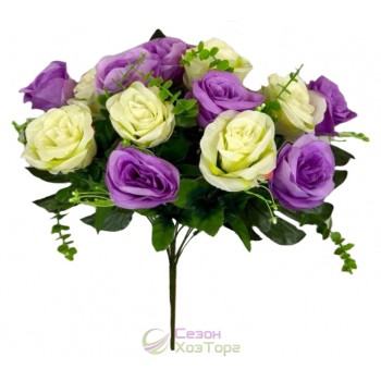 Пышный букет из искусственных двухцветных роз, 50см (№6210)