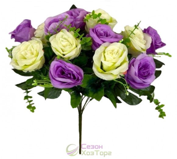 Пышный букет из искусственных двухцветных роз, 50см (№6210)