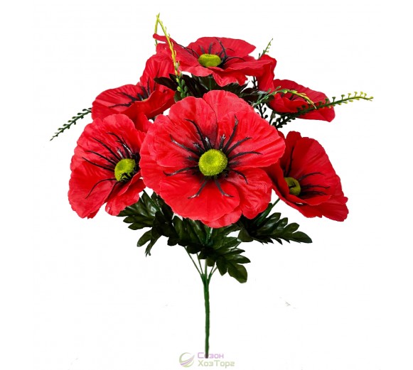 Искусственный букет красных маков 46 см (№7185)