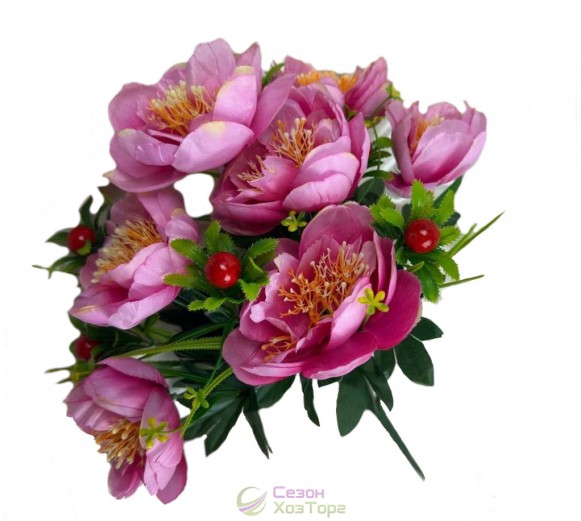 Искусственные атласные пионы с калиной 50см (№8128)