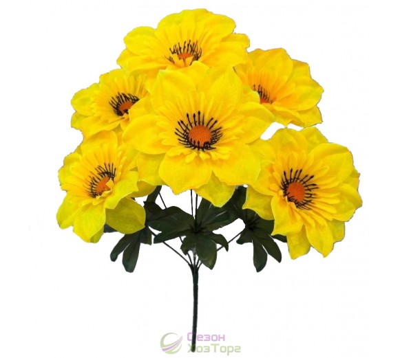 Крупные искусственные далии в букете, 45см (№8156)