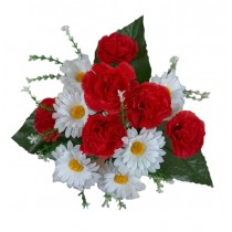 Искусственный букет белых ромашек и красных гвоздик 37см (№8166)