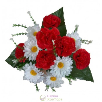 Искусственный букет белых ромашек и красных гвоздик 37см (№8166)