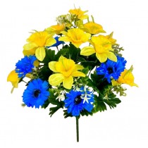 Букет искусственных синих васильков и желтых нарциссов 52см (№231)
