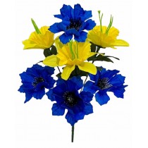Букет із жовтих нарцисів та синіх волошок 37 см (№6095)