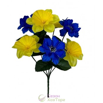 Букет искусственных нарциссов и васильков Украина 35см (№6140)