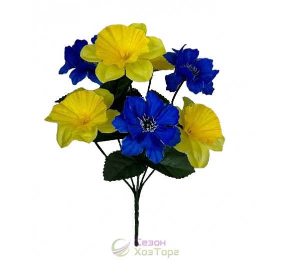 Букет искусственных нарциссов и васильков Украина 35см (№6140)