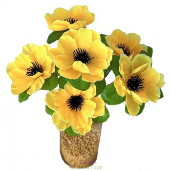 Букет искусственных цветов Анемоны с зеленой подставкой 35 см (№6143)