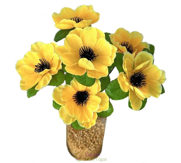 Букет искусственных цветов Анемоны с зеленой подставкой 35 см (№6143)