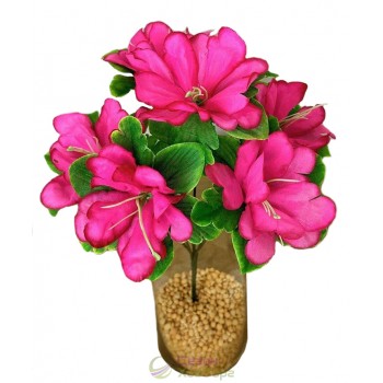 Букет искусственных цветов Азалия с зеленой подставкой 36 см (№6151)