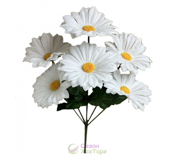 Букет искусственных белых ромашек с велюровой тычинкой 37см (№6160)