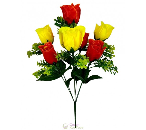 Искусственный букет атласных роз в бутонах 48 см (№6166)