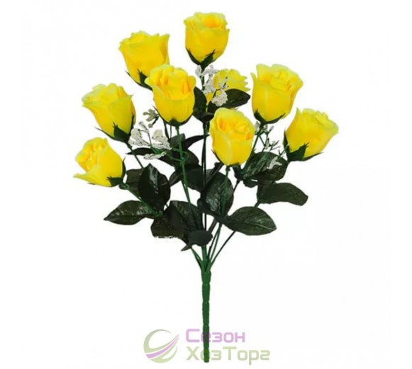 Букет искусственных роз в бутонах с гипсофилой 38 см (№726)