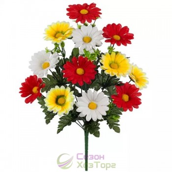 Букет трехцветный из искусственных ромашек 55см (№776)