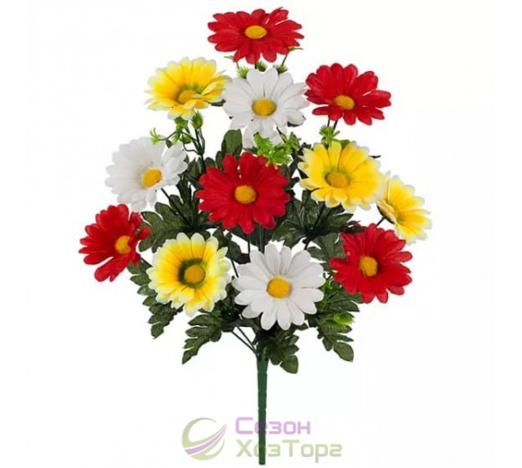 Букет трехцветный из искусственных ромашек 55см (№776)