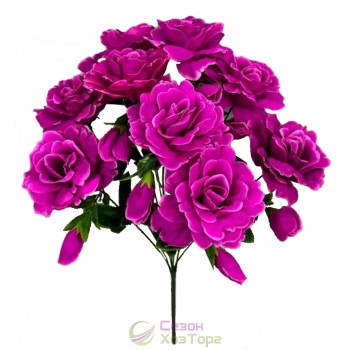 Искусственные розы пышные с бутонами в букете 56см (№8091)