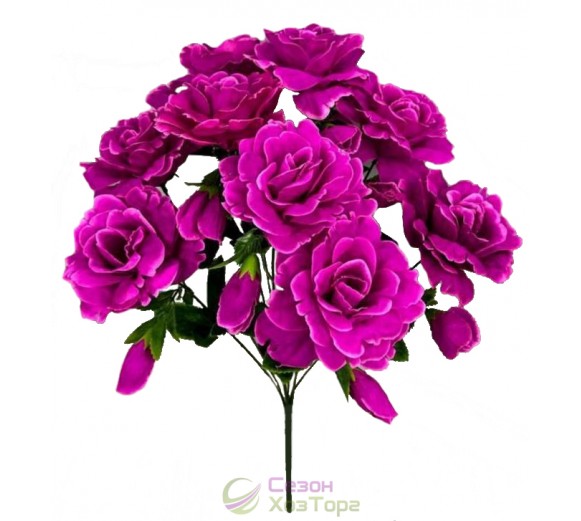 Искусственные розы пышные с бутонами в букете 56см (№8091)