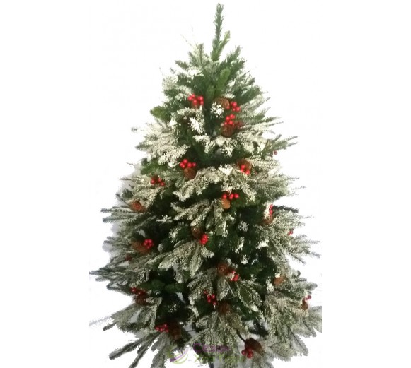 Ялина Лита з шишками та калиною засніжена, зі вставками з хвої ПВХ 1,5м (SH360) 