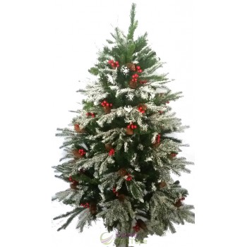 Ель Литая с шишками и калиной заснеженная, со вставками из хвои ПВХ 1,8м (SH361) 