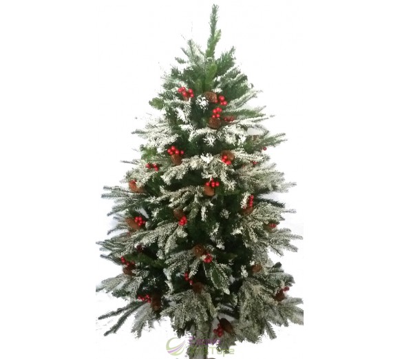 Ель Литая с шишками и калиной заснеженная, со вставками из хвои ПВХ 1,8м (SH361) 