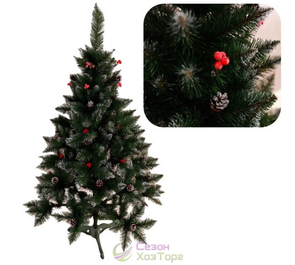 Ель ЭЛИТНАЯ ШИШКИ+КАЛИНА 1,3м (золотая,серебро, красная, синяя)