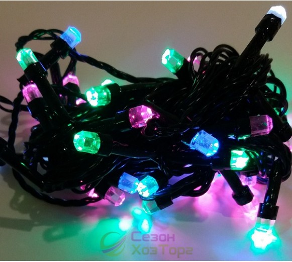 Гирлянда электрическая LED 50, светодиодная, с линзой, черный  провод (SH138)
