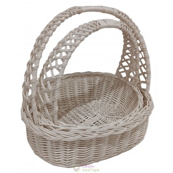 Плетені білі кошики з лози з подвійною ручкою (набір з 2 шт)