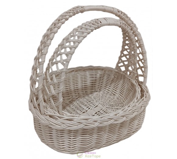 Плетеные белые корзины из лозы с двойной ручкой (набор из 2 шт)