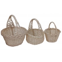 Плетеные белые корзины из лозы с двойной ручкой (набор из 3 шт)