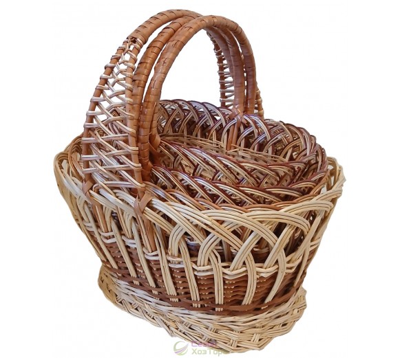 Плетеные корзины из лозы, набор 4шт (1 двойная ручка+3 одинарных)