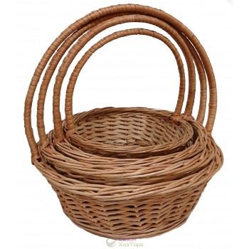 Круглі кошики з лози d-45см з плетеною ручкою (набір з 4 шт)
