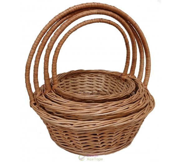 Круглые корзины из лозы d-45см с плетеной ручкой (набор из 4 шт)