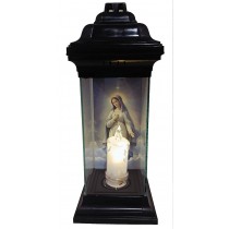 Лампадка Каплычка черная витражная с led-свечой "Дева Мария"