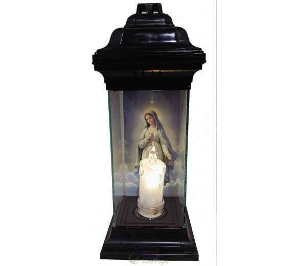 Лампадка Каплычка черная витражная с led-свечой "Дева Мария"