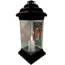 Лампадка Каплычка черная витражная с led-свечой "Крест с рукой"