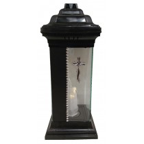 Лампадка Каплычка черная витражная с led-свечой "Крест серебряный"