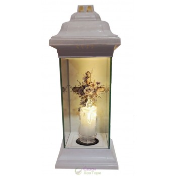 Лампадка Каплычка белая витражная с led-свечой "Крест в розах"