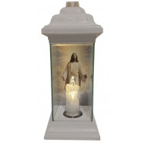 Лампадка Каплычка белая витражная с led-свечой "Иисус"