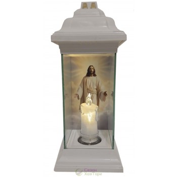 Лампадка Каплычка белая витражная с led-свечой "Иисус"