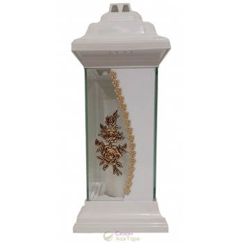 Лампадка стеклянная на 120 часов Каплычка белая "Роза 3-ка"