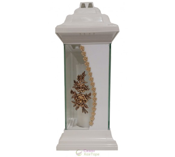 Лампадка стеклянная на 120 часов Каплычка белая "Роза 3-ка"