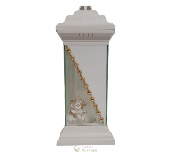 Лампадка стеклянная на 120 часов Каплычка белая "Ангел лепка"