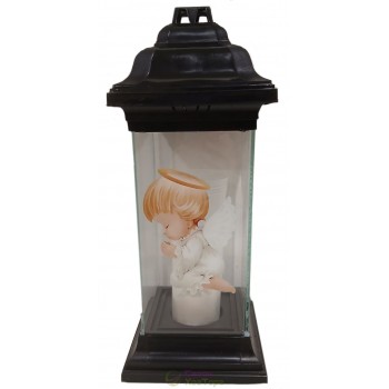 Лампадка стеклянная на 120 часов Каплычка черная Ангел рисунок