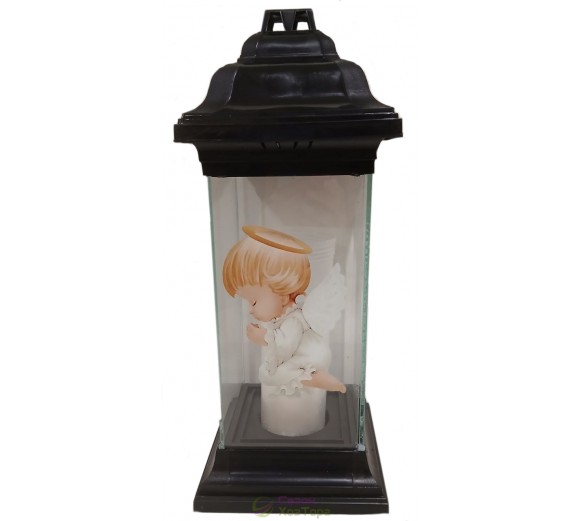 Лампадка стеклянная на 120 часов Каплычка черная Ангел рисунок